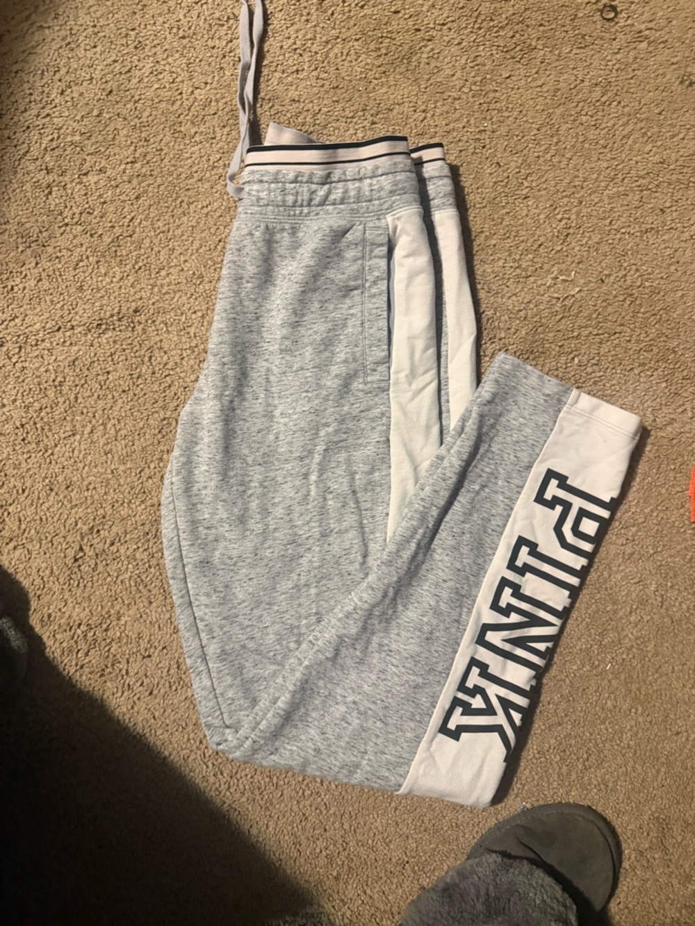 PINK Victoria's Secret Heather Gray Joggers with White Side Panels